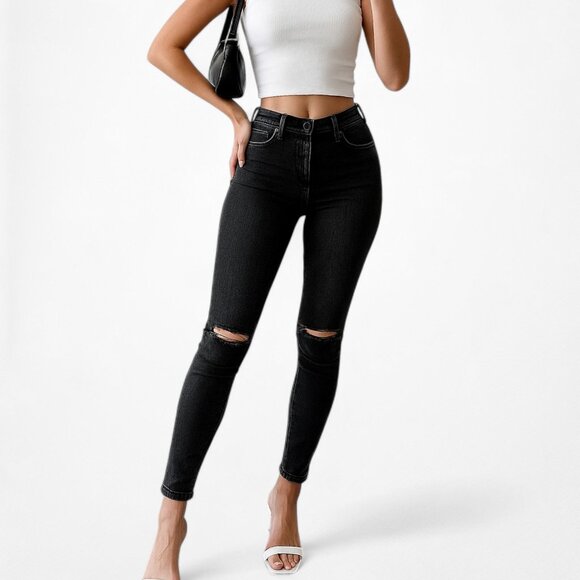 Topshop Dark Gray Faded Wash High Waisted Ripped Knee Skinny Jeans Size XS - Picture 1 of 7